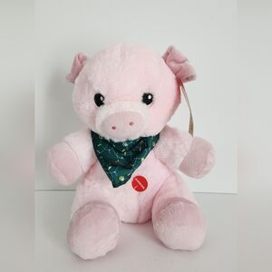 Pink Stuffed Pig Toy with Holiday Bandana New